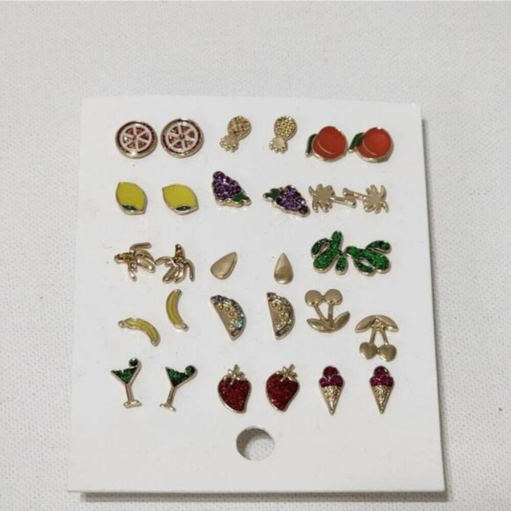 GOLD tone cactus martini ice cream‎ fruit stud earrings 15 pairs new